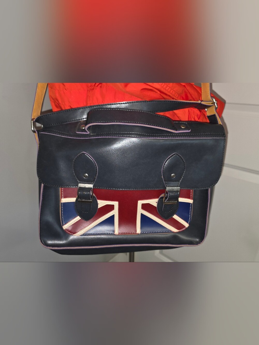Navy Crossbody Satchel with Union Jack Accent